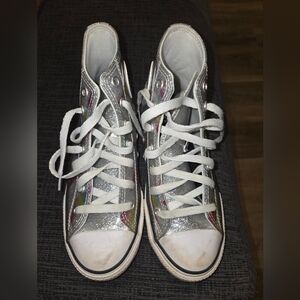 Girl's  Silver High-Top Converse Size 3